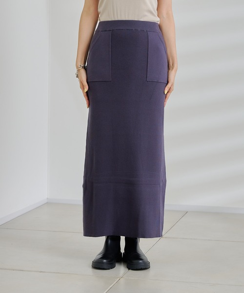 DouDou(ドゥドゥ)の「ニットアップポケット付リブスカート(スカート・レディース・オフホワイト/チャコールグレー/グリーン・FREE)」の13枚目の写真