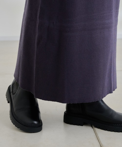 DouDou(ドゥドゥ)の「ニットアップポケット付リブスカート(スカート・レディース・オフホワイト/チャコールグレー/グリーン・FREE)」の8枚目の写真