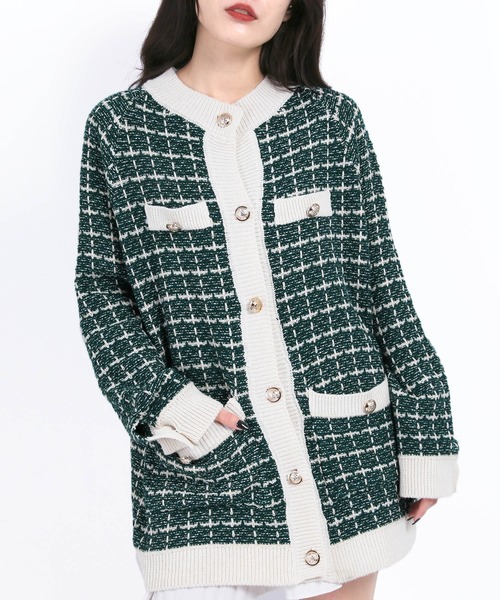 WC(ダブル シー)の「カラーツイードビッグカーディガン(カーディガン/ボレロ・レディース・ピンク/グリーン・FREE)」の4枚目の写真