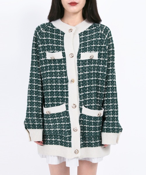 WC(ダブル シー)の「カラーツイードビッグカーディガン(カーディガン/ボレロ・レディース・ピンク/グリーン・FREE)」の3枚目の写真