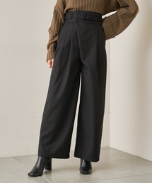 ベルト付きアシメハイウエストロングパンツ