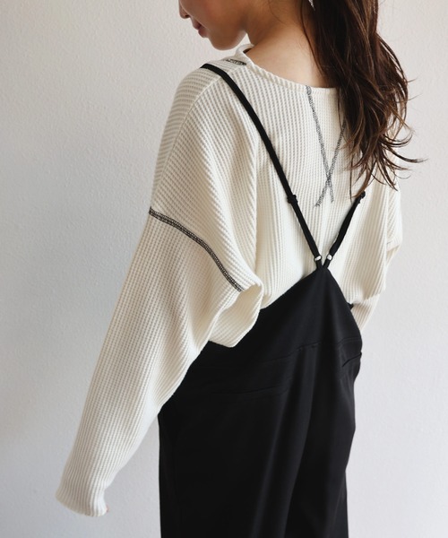 andme（アンドミー）の「起毛ワッフル長袖2wayキーネックTシャツ トップス（Tシャツ/カットソー・レディース・チャコールグレー/ベージュ/パープル/アイボリー・M）」の2枚目の写真