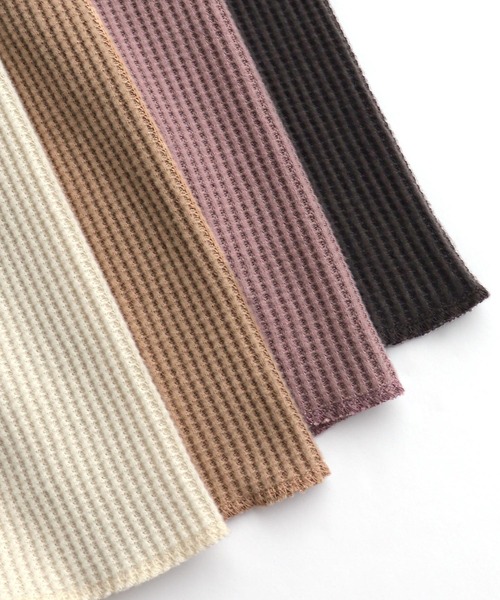 andme（アンドミー）の「起毛ワッフル長袖2wayキーネックTシャツ トップス（Tシャツ/カットソー・レディース・チャコールグレー/ベージュ/パープル/アイボリー・M）」の15枚目の写真