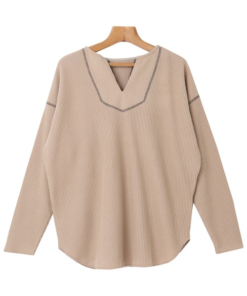 andme（アンドミー）の「起毛ワッフル長袖2wayキーネックTシャツ トップス（Tシャツ/カットソー・レディース・チャコールグレー/ベージュ/パープル/アイボリー・M）」の16枚目の写真