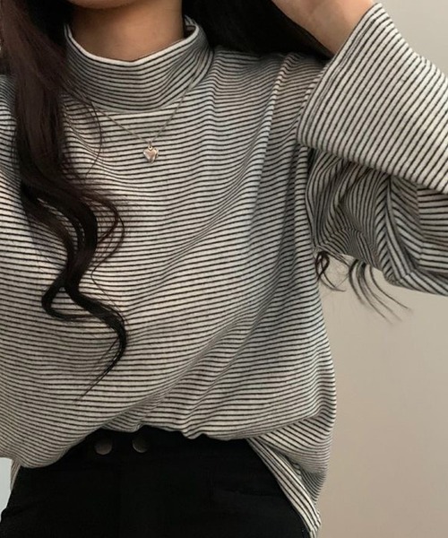 Girly Doll(ガーリードール)の「ハイネックボーダーカットソー(Tシャツ/カットソー・レディース・ホワイト/ブラック/ブラウン/グレー/グリーン・FREE)」の15枚目の写真