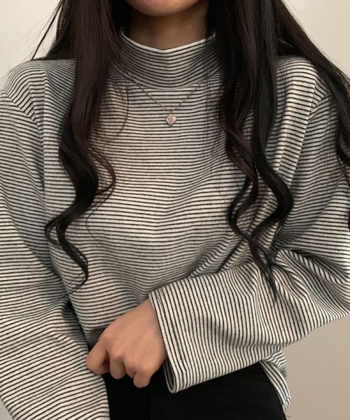Girly Doll(ガーリードール)の「ハイネックボーダーカットソー(Tシャツ/カットソー・レディース・ホワイト/ブラック/ブラウン/グレー/グリーン・FREE)」の17枚目の写真