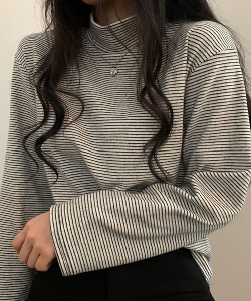 Girly Doll(ガーリードール)の「ハイネックボーダーカットソー(Tシャツ/カットソー・レディース・ホワイト/ブラック/ブラウン/グレー/グリーン・FREE)」の19枚目の写真