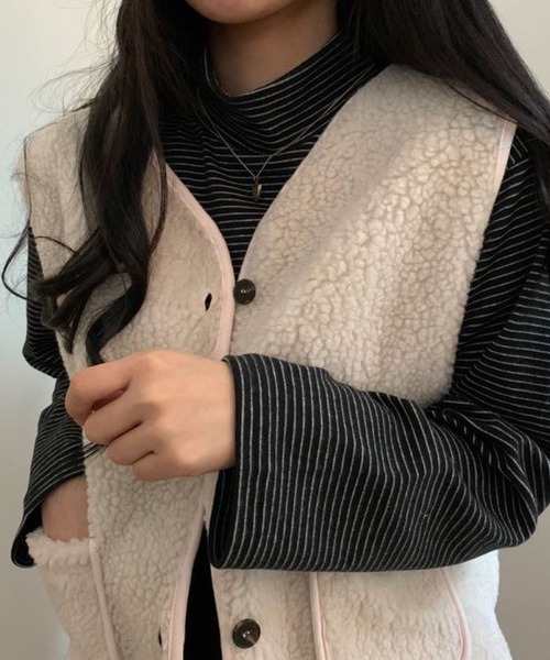 Girly Doll(ガーリードール)の「ハイネックボーダーカットソー(Tシャツ/カットソー・レディース・ホワイト/ブラック/ブラウン/グレー/グリーン・FREE)」の16枚目の写真