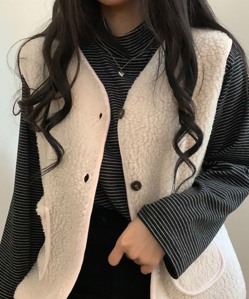 Girly Doll(ガーリードール)の「ハイネックボーダーカットソー(Tシャツ/カットソー・レディース・ホワイト/ブラック/ブラウン/グレー/グリーン・FREE)」の18枚目の写真