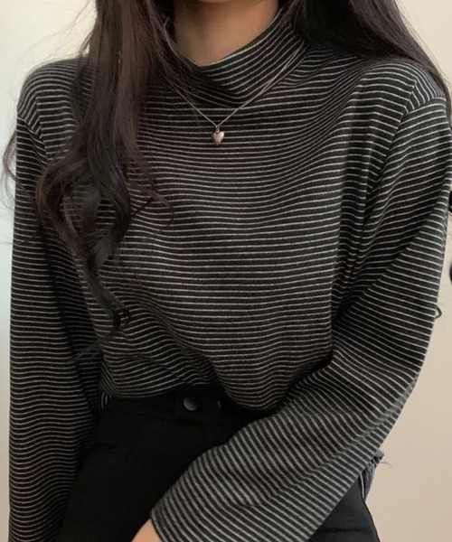 Girly Doll(ガーリードール)の「ハイネックボーダーカットソー(Tシャツ/カットソー・レディース・ホワイト/ブラック/ブラウン/グレー/グリーン・FREE)」の20枚目の写真