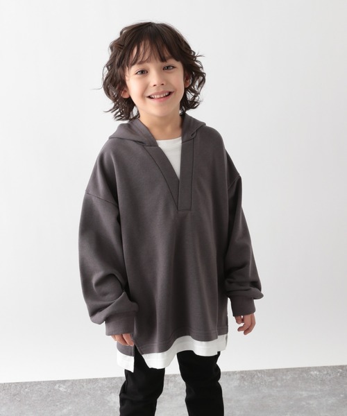 GLOBAL WORK（グローバルワーク）の「キッズ/イージ－DRYスキッパーパーカー/229727（パーカー・キッズ・チャコールグレー/ベージュ系その他3・110cm/100cm/120cm/130cm/140cm/150cm/160cm）」の2枚目の写真