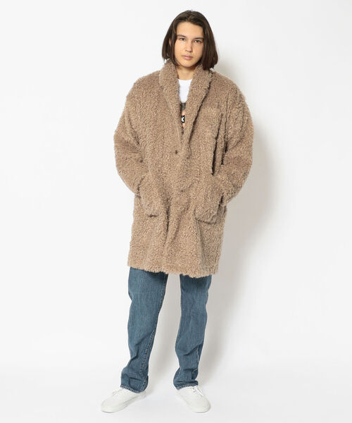 LUSOR（ルーソル）の「LUSOR（ルーソル）クルクルファーコート（ステンカラーコート・メンズ・ベージュ/ブラック・FREE）」の6枚目の写真