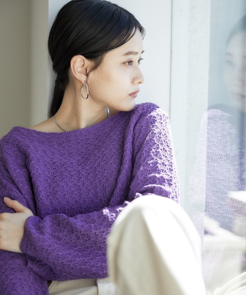 Happy John(ハッピージョン)の「openwork short tops/透かし編みショートトップス(Tシャツ/カットソー・レディース・ホワイト/ブラック/パープル/ブルー・FREE)」の4枚目の写真