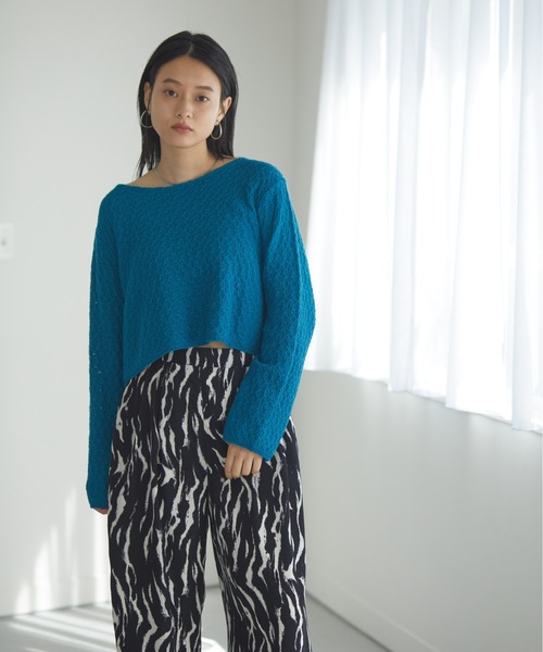 Happy John(ハッピージョン)の「openwork short tops/透かし編みショートトップス(Tシャツ/カットソー・レディース・ホワイト/ブラック/パープル/ブルー・FREE)」の11枚目の写真