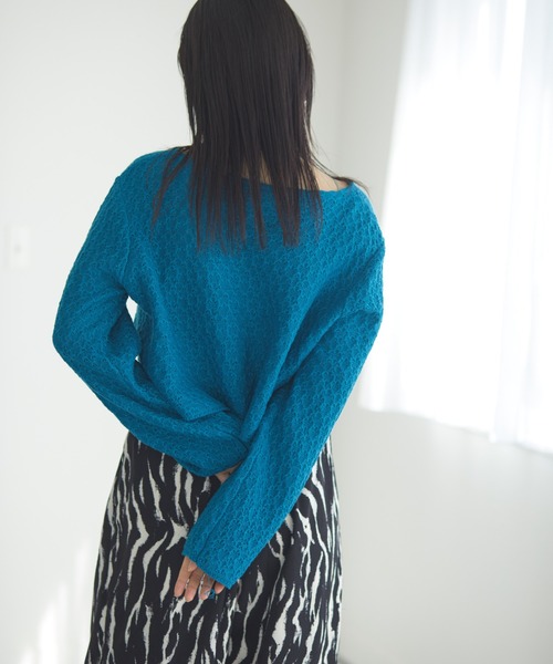 Happy John(ハッピージョン)の「openwork short tops/透かし編みショートトップス(Tシャツ/カットソー・レディース・ホワイト/ブラック/パープル/ブルー・FREE)」の13枚目の写真