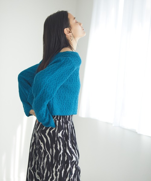 Happy John(ハッピージョン)の「openwork short tops/透かし編みショートトップス(Tシャツ/カットソー・レディース・ホワイト/ブラック/パープル/ブルー・FREE)」の14枚目の写真