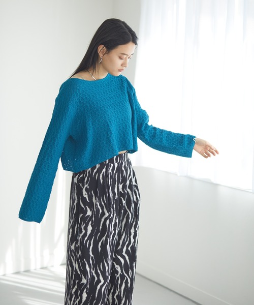 Happy John(ハッピージョン)の「openwork short tops/透かし編みショートトップス(Tシャツ/カットソー・レディース・ホワイト/ブラック/パープル/ブルー・FREE)」の16枚目の写真