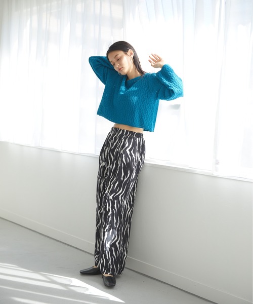 Happy John(ハッピージョン)の「openwork short tops/透かし編みショートトップス(Tシャツ/カットソー・レディース・ホワイト/ブラック/パープル/ブルー・FREE)」の17枚目の写真