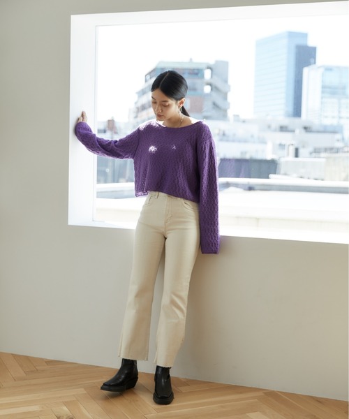 Happy John(ハッピージョン)の「openwork short tops/透かし編みショートトップス(Tシャツ/カットソー・レディース・ホワイト/ブラック/パープル/ブルー・FREE)」の20枚目の写真