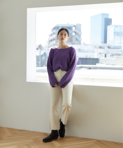 Happy John(ハッピージョン)の「openwork short tops/透かし編みショートトップス(Tシャツ/カットソー・レディース・ホワイト/ブラック/パープル/ブルー・FREE)」の21枚目の写真