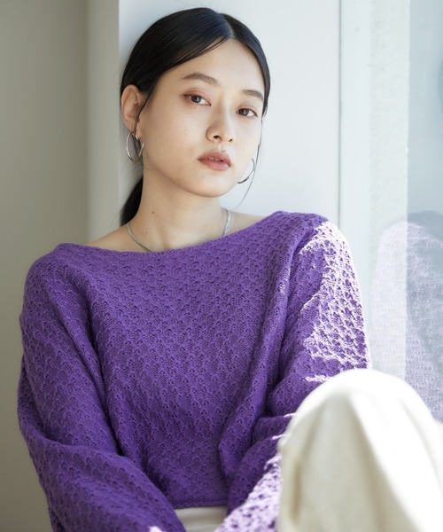 Happy John(ハッピージョン)の「openwork short tops/透かし編みショートトップス(Tシャツ/カットソー・レディース・ホワイト/ブラック/パープル/ブルー・FREE)」の19枚目の写真