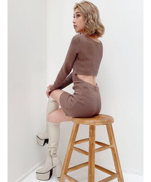 GYDA（ジェイダ）の「デザインオープンリブニットタイトワンピース（ワンピース・レディース・グレー/ブラック/ベージュ・FREE）」の5枚目の写真