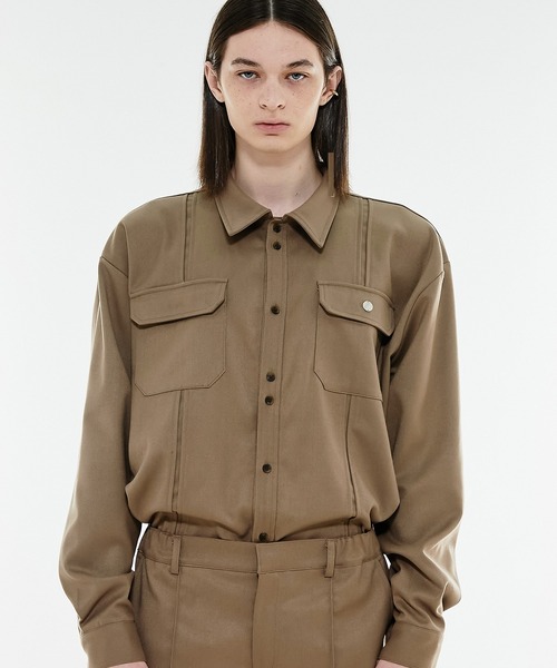 ANOTHERYOUTH(アナザーユース)の「【ANOTHERYOUTH/アナザーユース】wool pocket shirts/ウールポケットシャツ ビッグサイズシャツ オーバーサイズシャツ(シャツ/ブラウス・メンズ・ブラック/ブラウン・ONE SIZE)」の2枚目の写真
