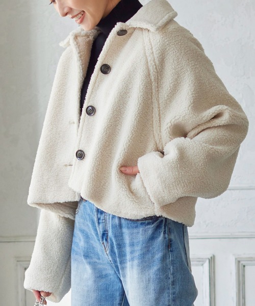 KOBE LETTUCE（コウベレタス）の「ボアショートコート（ダウンジャケット/コート・レディース・モカ/カーキ/ホワイト系・FREE）」の2枚目の写真