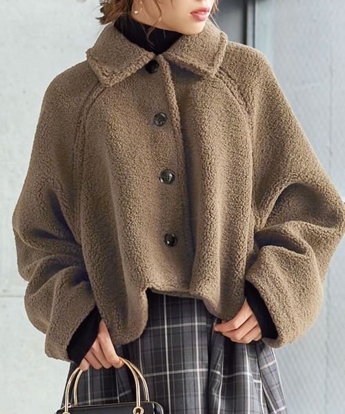 KOBE LETTUCE（コウベレタス）の「ボアショートコート（ダウンジャケット/コート・レディース・モカ/カーキ/ホワイト系・FREE）」の3枚目の写真