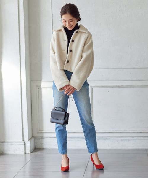 KOBE LETTUCE（コウベレタス）の「ボアショートコート（ダウンジャケット/コート・レディース・モカ/カーキ/ホワイト系・FREE）」の7枚目の写真