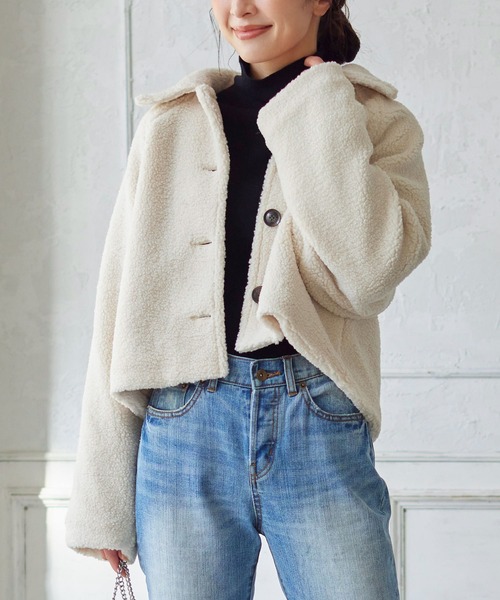 KOBE LETTUCE（コウベレタス）の「ボアショートコート（ダウンジャケット/コート・レディース・モカ/カーキ/ホワイト系・FREE）」の8枚目の写真