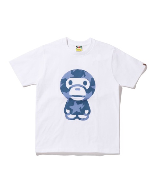 A BATHING APE(アベイシングエイプ)の「DENIM STA PATTERN BIG BABY MILO TEE L(Tシャツ/カットソー・レディース・ブラック/ホワイト・SMALL/X-SMALL/MEDIUM/XX-SMALL)」の1枚目の写真