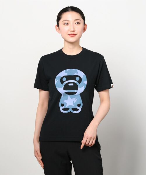 A BATHING APE(アベイシングエイプ)の「DENIM STA PATTERN BIG BABY MILO TEE L(Tシャツ/カットソー・レディース・ブラック/ホワイト・SMALL/X-SMALL/MEDIUM/XX-SMALL)」の5枚目の写真