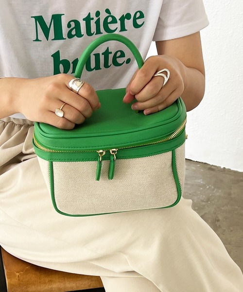 Shelly island(シェリーアイランド)の「キャンバスバニティバッグ(ハンドバッグ・レディース・ピンク/グリーン/ブラック・FREE)」の2枚目の写真