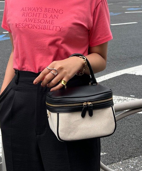 Shelly island(シェリーアイランド)の「キャンバスバニティバッグ(ハンドバッグ・レディース・ピンク/グリーン/ブラック・FREE)」の1枚目の写真