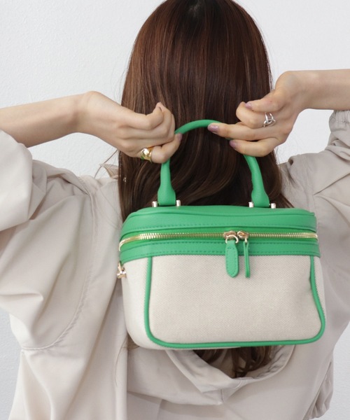 Shelly island(シェリーアイランド)の「キャンバスバニティバッグ(ハンドバッグ・レディース・ピンク/グリーン/ブラック・FREE)」の9枚目の写真