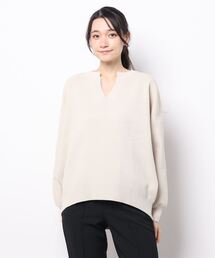 HONEYSUCKLE ROSE | 【HONEYSUCKLE ROSE】洗えて軽いキーネックニット(ニット/セーター)