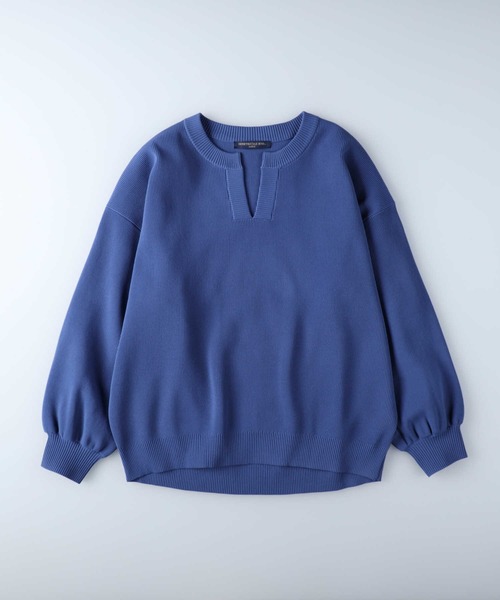 HONEYSUCKLE ROSE（ハニーサックルローズ）の「【HONEYSUCKLE ROSE】洗えて軽いキーネックニット（ニット/セーター・レディース・ブルー/ベージュ/オフホワイト・M/L）」の13枚目の写真