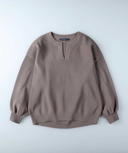 HONEYSUCKLE ROSE（ハニーサックルローズ）の「【HONEYSUCKLE ROSE】洗えて軽いキーネックニット（ニット/セーター・レディース・ブルー/ベージュ/オフホワイト・M/L）」の22枚目の写真