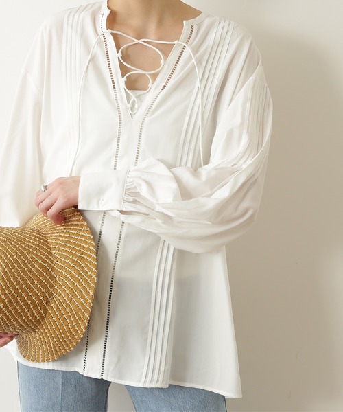 N.（N. Natural Beauty Basic）（エヌエヌナチュラルビューティーベーシック）の「◆レースアップハシゴレースブラウス（シャツ/ブラウス・レディース・ブラック/パープル/オフホワイト・MEDIUM）」の12枚目の写真