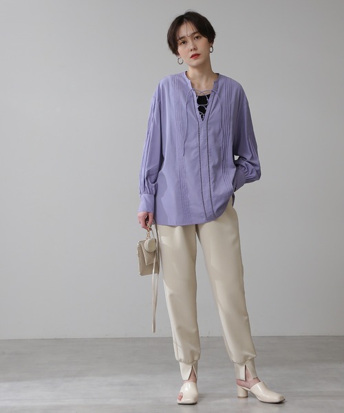 N.（N. Natural Beauty Basic）（エヌエヌナチュラルビューティーベーシック）の「◆レースアップハシゴレースブラウス（シャツ/ブラウス・レディース・ブラック/パープル/オフホワイト・MEDIUM）」の10枚目の写真