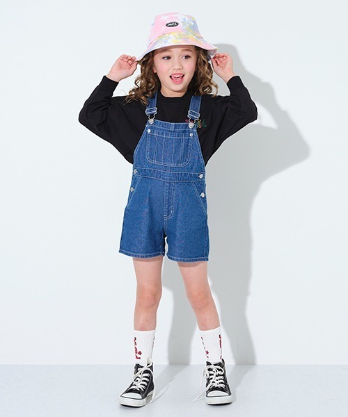 X-girl Stages（エックスガールステージス）の「サロペットショーツ（サロペット/オーバーオール・キッズ・ブラック/ブルー・110cm/120cm/130cm/140cm/100cm/90cm）」の2枚目の写真