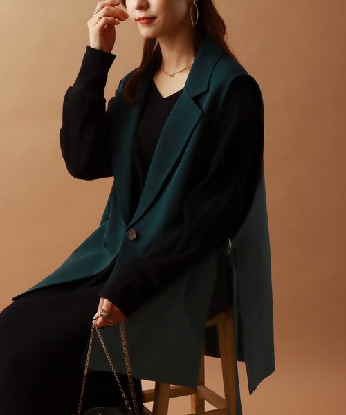 libelle more(リベル モア)の「両面ツイル サイドベルトベスト(ベスト・レディース・ブラック/アイボリー/モカ/グレイッシュベージュ/ブラウン/グリーン・M/L)」の6枚目の写真