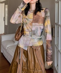 【i-dare】タイダイ柄 アシンメトリー メロー ブラウス