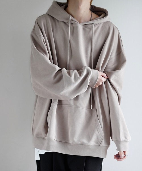 NILWAY(ニルウェイ)の「ヘビーTC裏毛ワイドスリーブプルオーバーパーカー(パーカー・メンズ・ライトグレー/ブラック/ネイビー/ブルー/グリーン/グレイッシュベージュ・SMALL/MEDIUM/LARGE)」の4枚目の写真