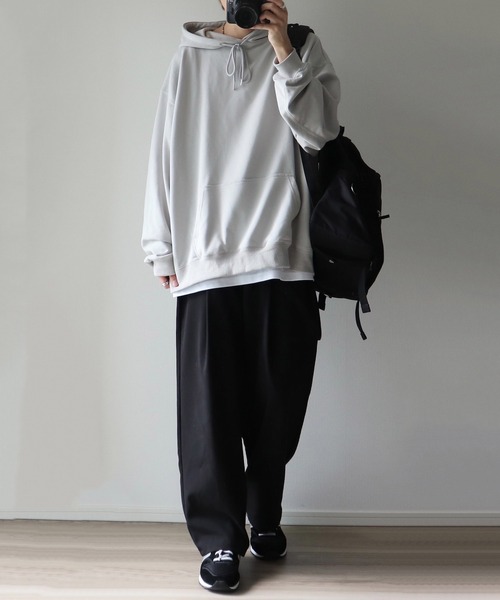 NILWAY(ニルウェイ)の「ヘビーTC裏毛ワイドスリーブプルオーバーパーカー(パーカー・メンズ・ライトグレー/ブラック/ネイビー/ブルー/グリーン/グレイッシュベージュ・SMALL/MEDIUM/LARGE)」の14枚目の写真