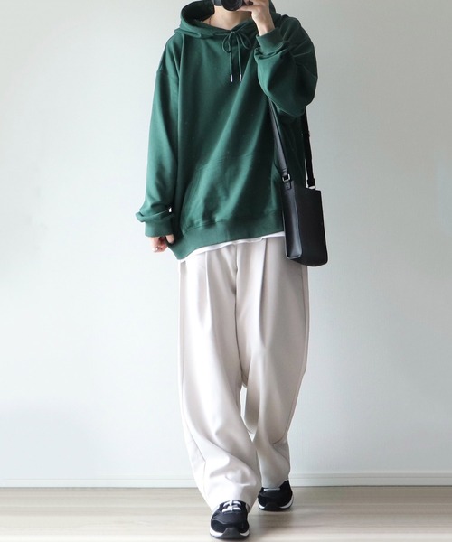 NILWAY(ニルウェイ)の「ヘビーTC裏毛ワイドスリーブプルオーバーパーカー(パーカー・メンズ・ライトグレー/ブラック/ネイビー/ブルー/グリーン/グレイッシュベージュ・SMALL/MEDIUM/LARGE)」の16枚目の写真