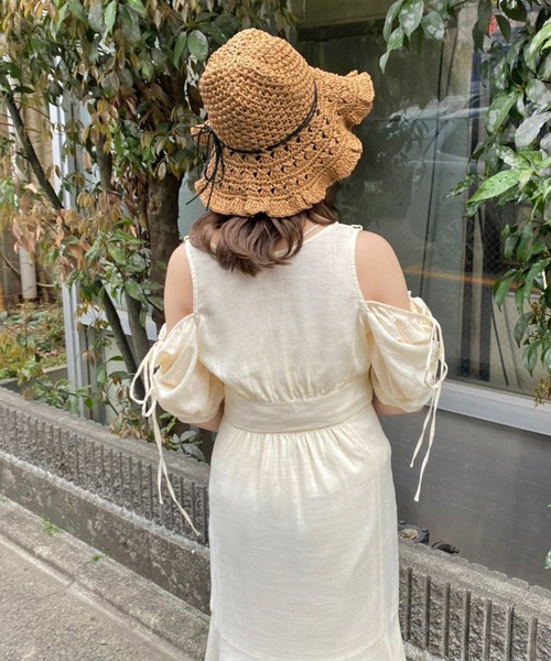 one after another NICE CLAUP（ワンアフターアナザーナイスクラップ）の「透かし編みストローハット（ハット・レディース・アイボリー/ブラック・FREE）」の8枚目の写真