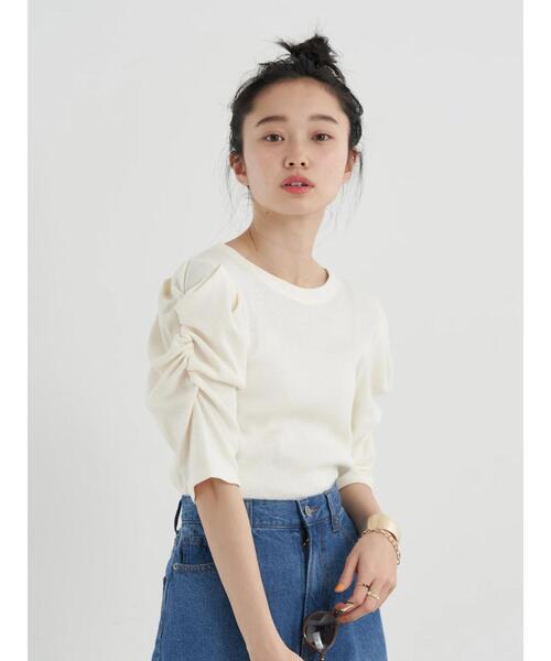 earth music&ecology（アースミュージックアンドエコロジー）の「袖デザインカットプルオーバー（Tシャツ/カットソー・レディース・ベージュ/アイボリー/ブラック・S/M）」の7枚目の写真