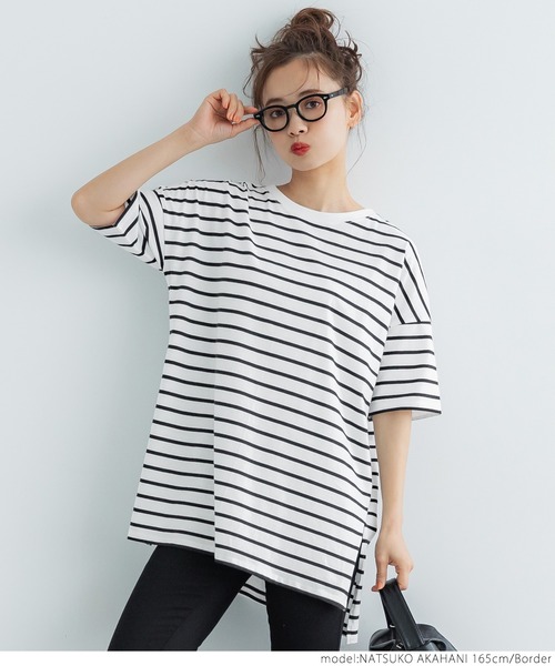 coca(coca)(コカ)の「サイドスリットTee(Tシャツ/カットソー・レディース・ホワイト/ブラウン/その他/ブラック・ONE SIZE)」の5枚目の写真